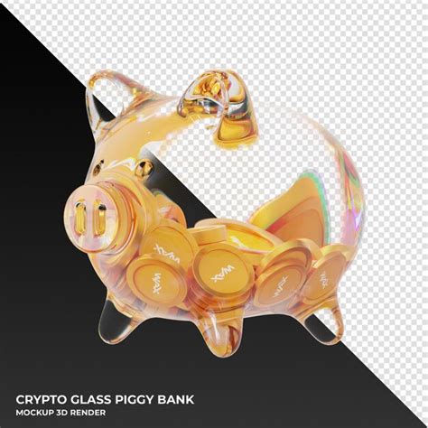 Premium Psd Wax Waxp Glass Piggy Bank With Crypto Coins D Illustration