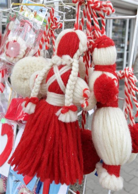 Red And White Martenitsi On Outdoor Market For Martenici On The Street ...