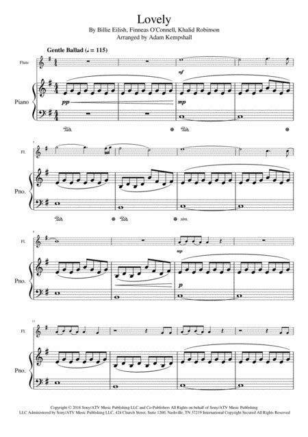 Lovely Arr Adam Kempshall By Billie Eilish Feat Khalid Sheet Music For Flute And Piano At