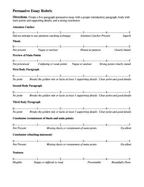 Fillable Online Persuasive Essay Rubric Fax Email Print Pdffiller