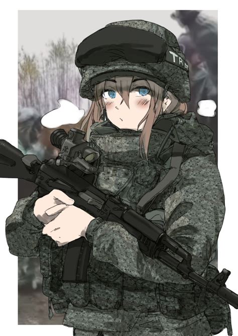 Safebooru 1girl Ak 74m Ammunition Pouch Assault Rifle Ayyh Blue Eyes