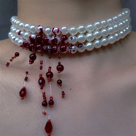 Bloody Pearl Necklacevampire Jewelrygothic Jewelrybloody Etsy