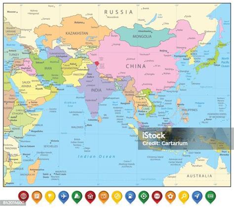 Carte Politique De Lasie Du Sud Et Des Pointeurs De La Carte Vecteurs