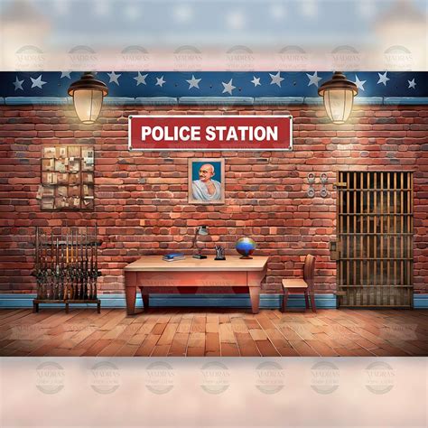 Police Station Printed Backdrop Fabric 5 By 7 Feet Madras Prop