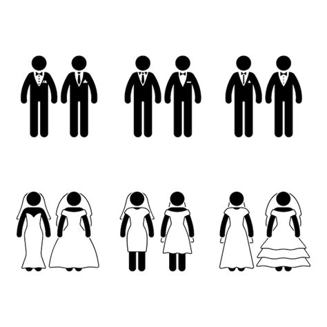 Stick Figure Conjunto De Casamento Entre Pessoas Do Mesmo Sexo Vetor