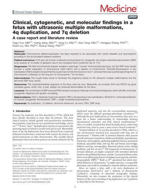 Pdf Clinical Cytogenetic And Molecular Findings In A Fetus With