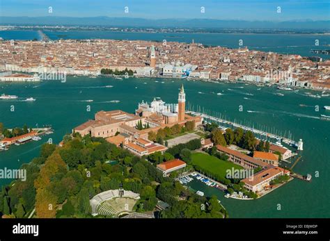 Aerial View Of San Giorgio Maggiore And Venice Italy Europe Stock