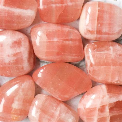 Peach Calcite Crystal Tumbled Stone Polished Stone Etsy