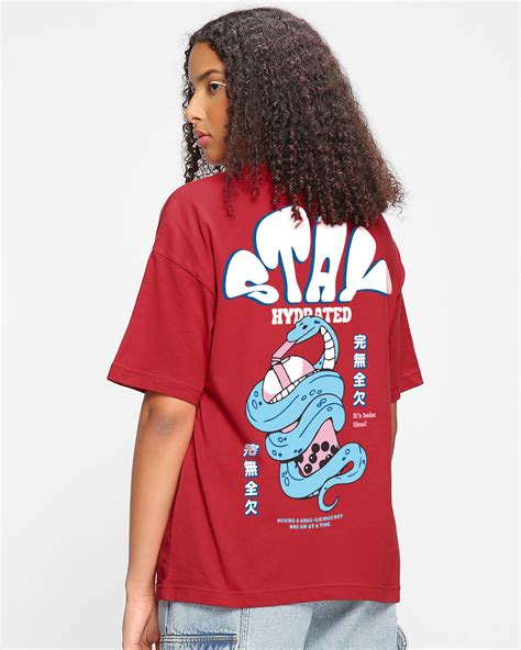 Buy Womens Red Stay Hydrated Graphic Printed Oversized T Shirt Online