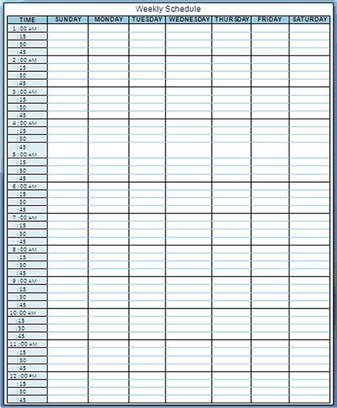 Printable 15 Minute Schedule Template