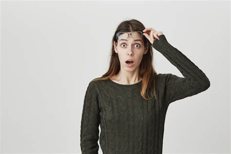 Free Photo Surprised And Excited Shocked Woman Take Off Glasses And