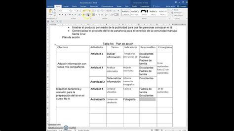 Construir Tabla Plan De Acción Y Cronograma De Actividades Youtube