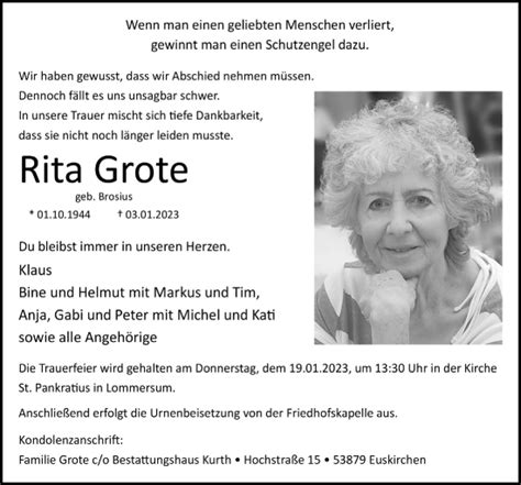 Traueranzeigen Von Rita Grote WirTrauern