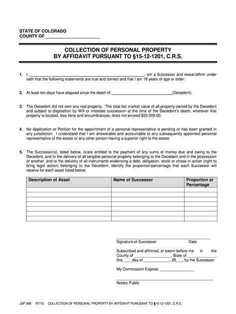 Nd Affidavit For Collection Of Personal Property Fill Out Sign