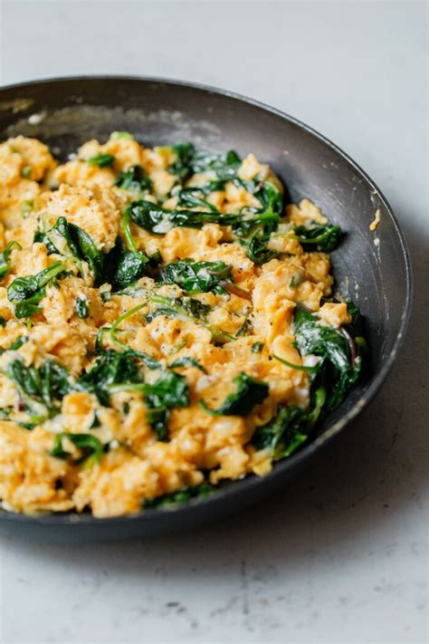 Cheesy Scrambled Eggs With Greens A Beautiful Plate