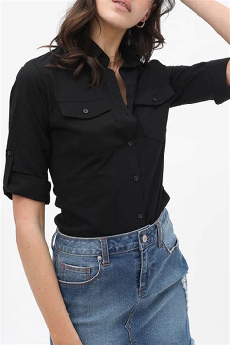 Cotton Blend Front Chest Pockets Shirt