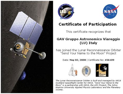 G A V Gruppo Astronomico Viareggio Relazione Il GAV Nello Spazio