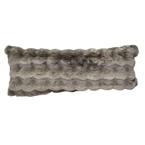 Greige Luxury Pom Pom Faux Fur Throw Pillow 14x36