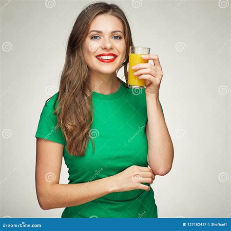 Young Woman Holding Glass With Orange Juice Stock Image Image Of