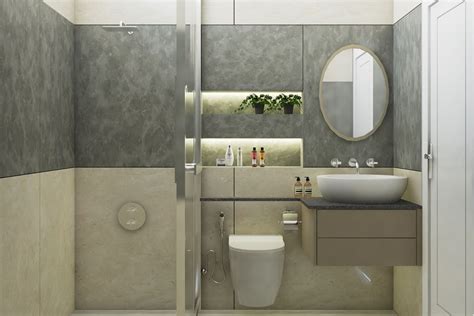 Grey And Beige Spacious Bathroom Design Livspace