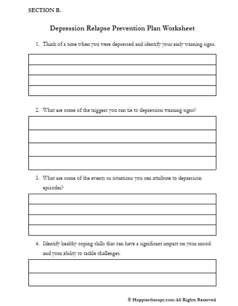 Depression Relapse Prevention Plan Worksheet Happiertherapy