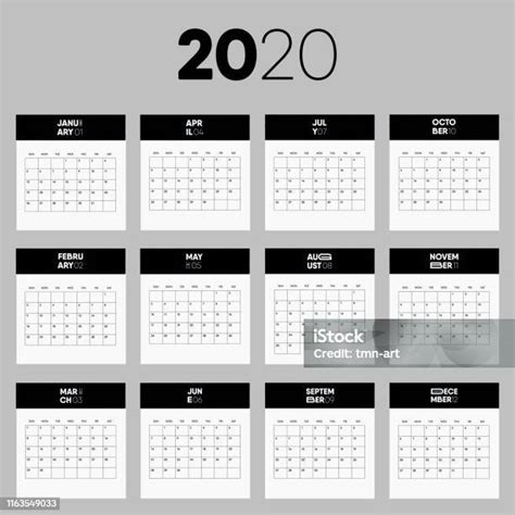 Ilustración De Diseño De Vectores De Calendario De 2020 Años Limpio