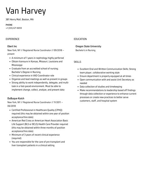 Registered Nurse Coordinator Resume Samples Velvet Jobs