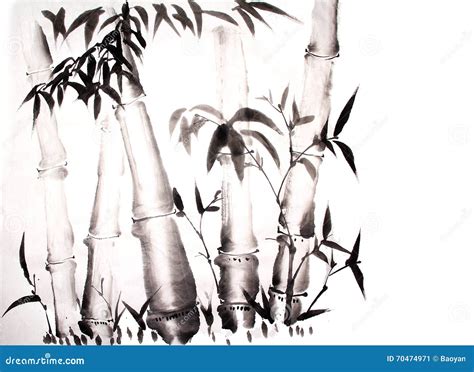 Bamboo Ink Painting Hand Drawn Stock Illustration Illustration Of