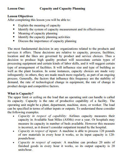 Free Capacity Planning Samples In Pdf Ms Word