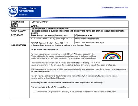 Tourism Grade 11 Term 2 Week 4 2020 SUBJECT And GRADE TOURISM GRADE