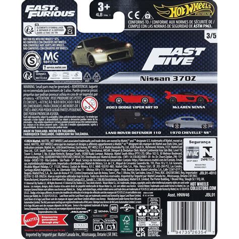 Mattel Hot Wheels Fast Furious Jbl91 Toy Vehicle Nissan 370Z HNW46