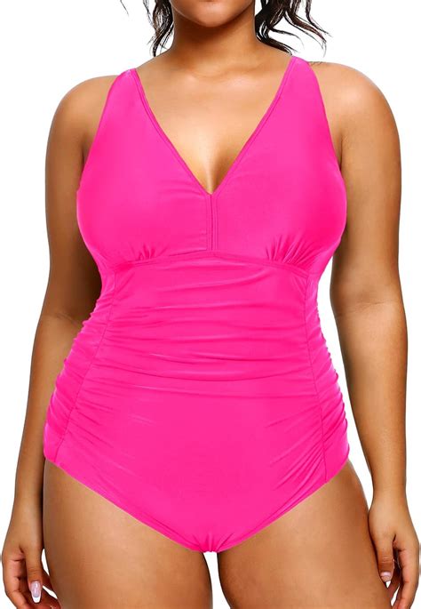 Aqua Eve Women Plus Size One Piece Swimsuits V Neck Tummy Control