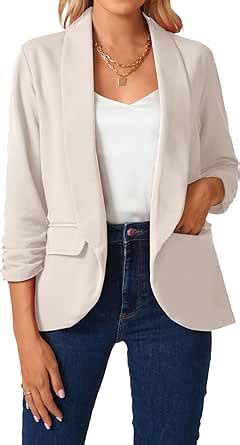 Mintlimit Womens Blazer Ruched Sleeve Shawl Collar Business Work