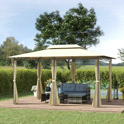 Outsunny Gazebo Da Giardino X M Con Tetto A Livelli E Tende Bianco