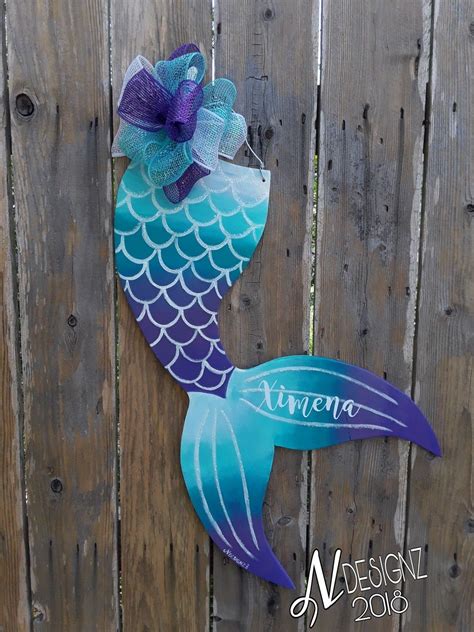 Mermaid Tail Wooden Door Hanger Wooden Door Hangers Summer Door