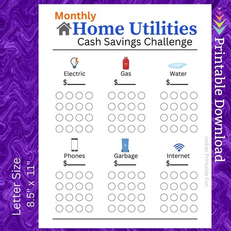 Home Utilities Bill Savings Challenge Printable for Paying Monthly