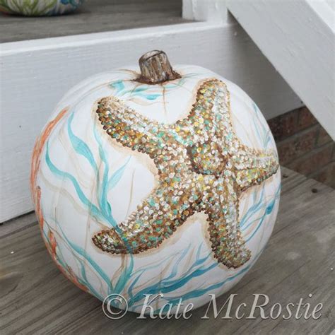 Coastal Pumpkin Kate Mcrostie Coastal Fall Decor Hand Etsy Fall Pumpkins Hand Painted