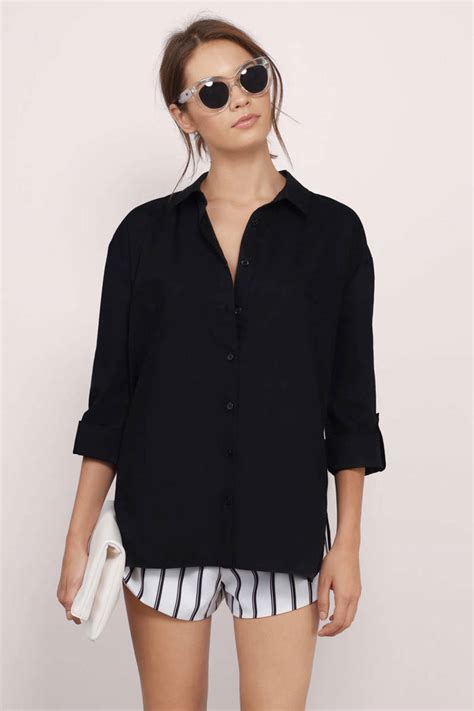 Perfect Fit Button Down Tunic Top In Black 12 Tobi Us