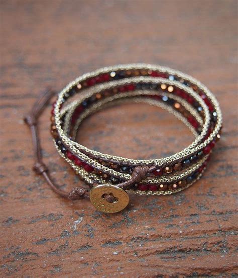 Red Crystals Mix Wrap Bracelet With Chain Boho Bracelet Bohemian