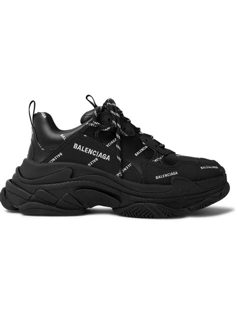 Balenciaga Triple S Logo Print Faux Leather Sneakers Black Balenciaga