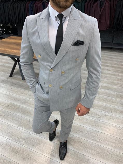 Buy Gray Slim Fit Double Breasted Suit By Gentwith Free Shipping