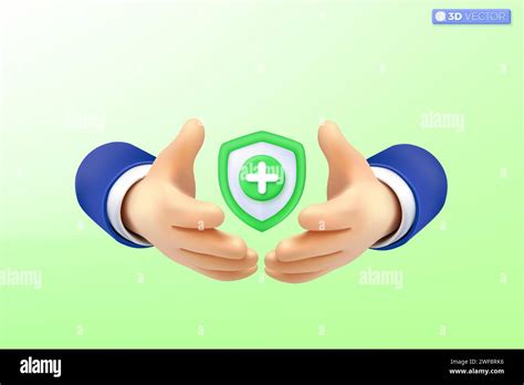 3d Hand Holding Protect Medical Guard Icon Symbol Immune Health Cross