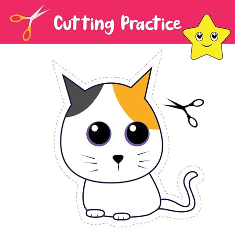 Premium Vector | Cut the cat cutting practice worksheets for kids vector graphics