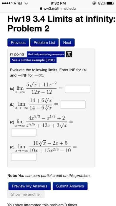 Solved Evaluate The Following Limits Enter INF For Integral Chegg