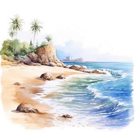 Premium Photo Watercolor Painting Of The Seashore