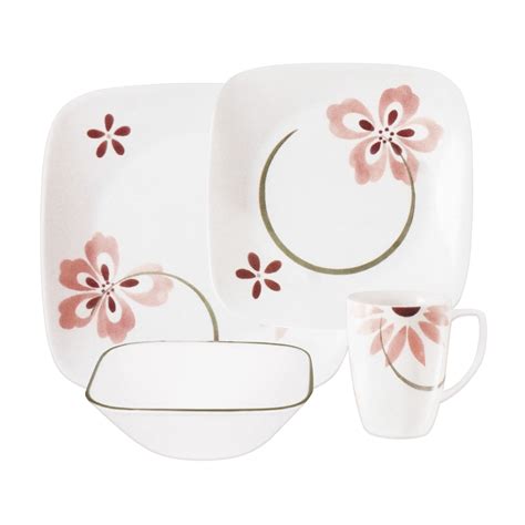 Order Corelle Square Dinner Set Pretty Pink 16 Piece 1070402 Online