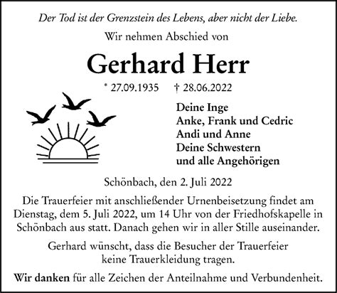 Traueranzeigen Von Gerhard Herr Vrm Trauerde