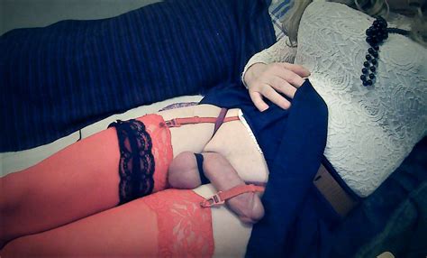 Blonde Cd Slut In Red Stockings Photo Ashemaletube