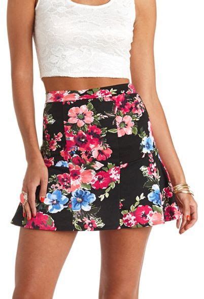 Charlotte Russe Floral Print Fluted Skater Skirt Charlotte Russe