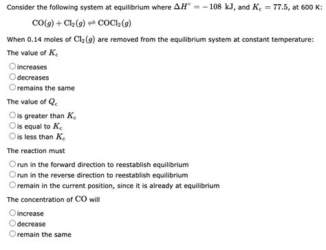 Solved Consider The Following System At Equilibrium Whe